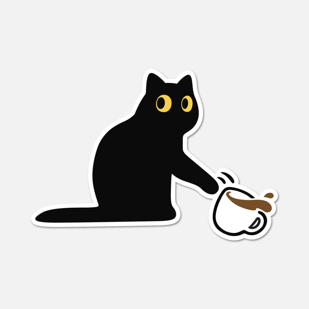 footnotes sticker - black cat knocking over coffee