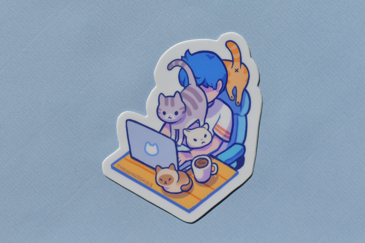 Thousand Skies sticker - work from home with cats