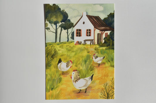 Wild Pencil postcard - farmhouse chicken