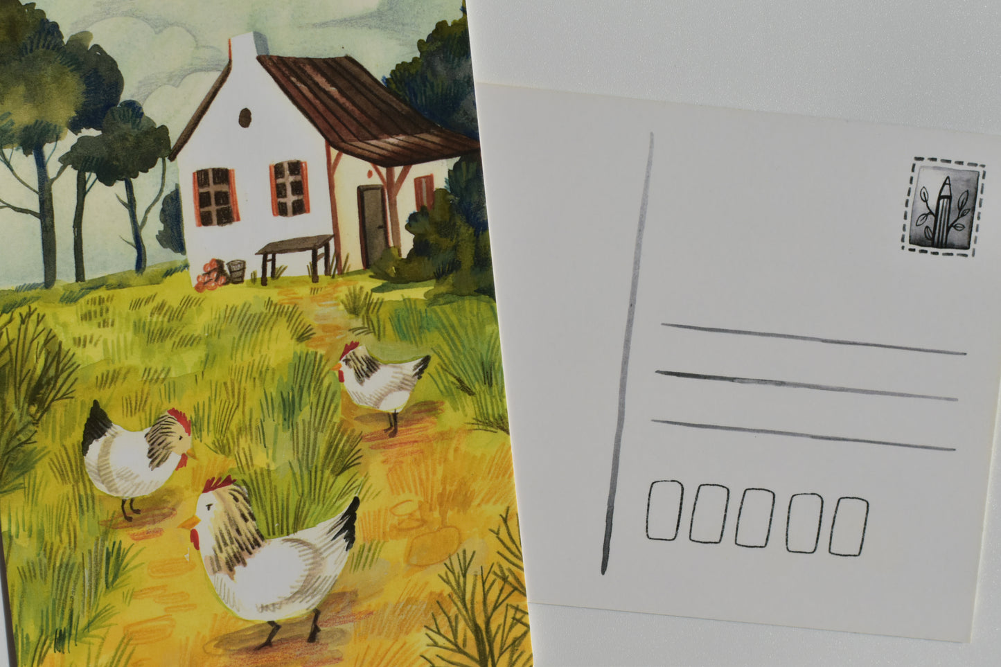 Wild Pencil postcard - farmhouse chicken