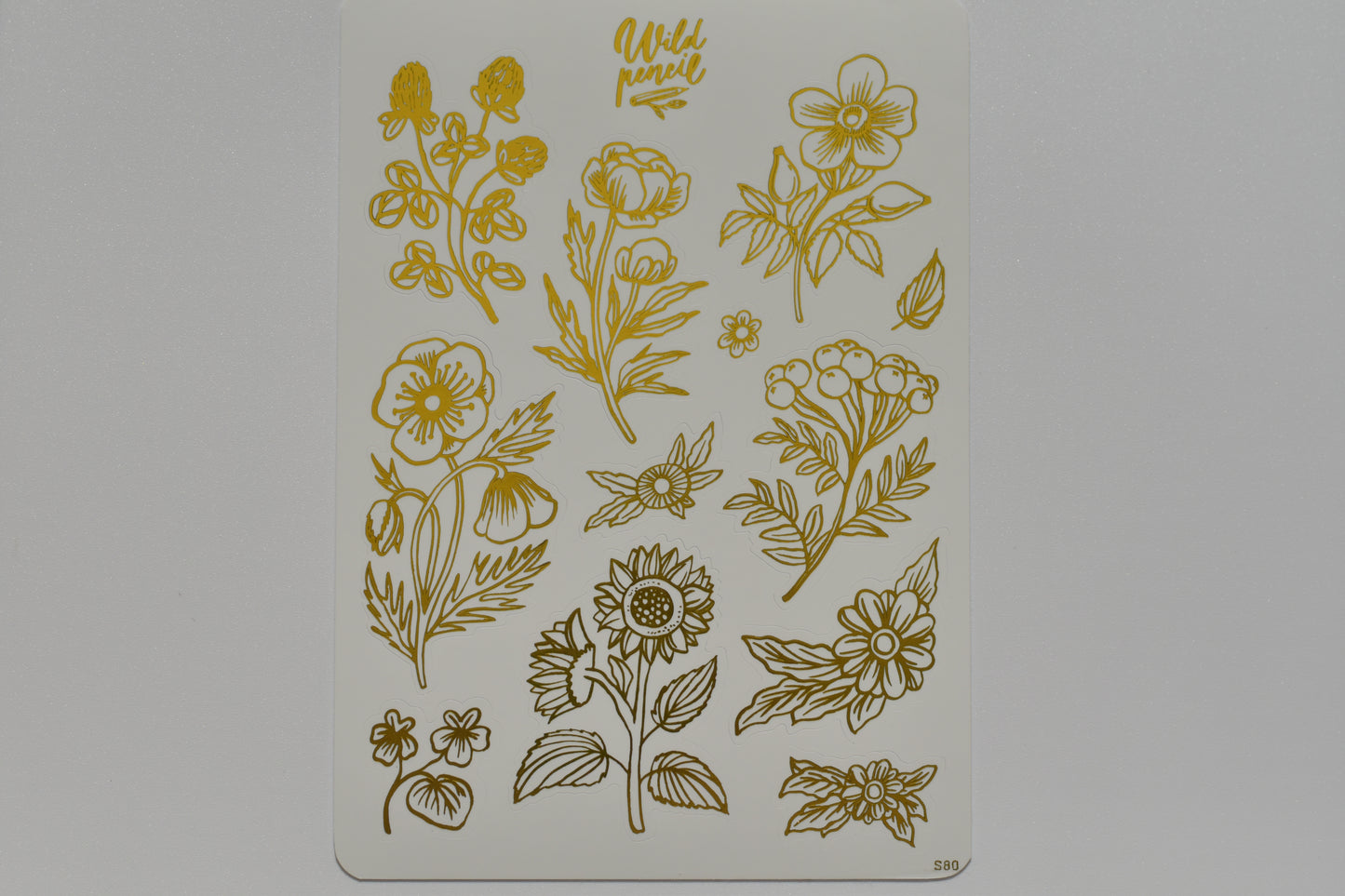 Wild Pencil sticker sheet - gold flowers