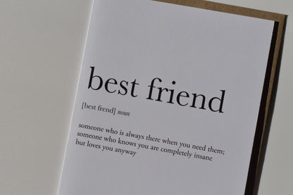 footnotes greeting card - best friend definition