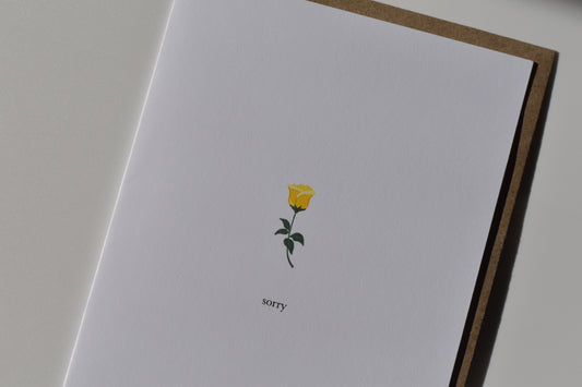 footnotes greeting card - sorry (single rose)