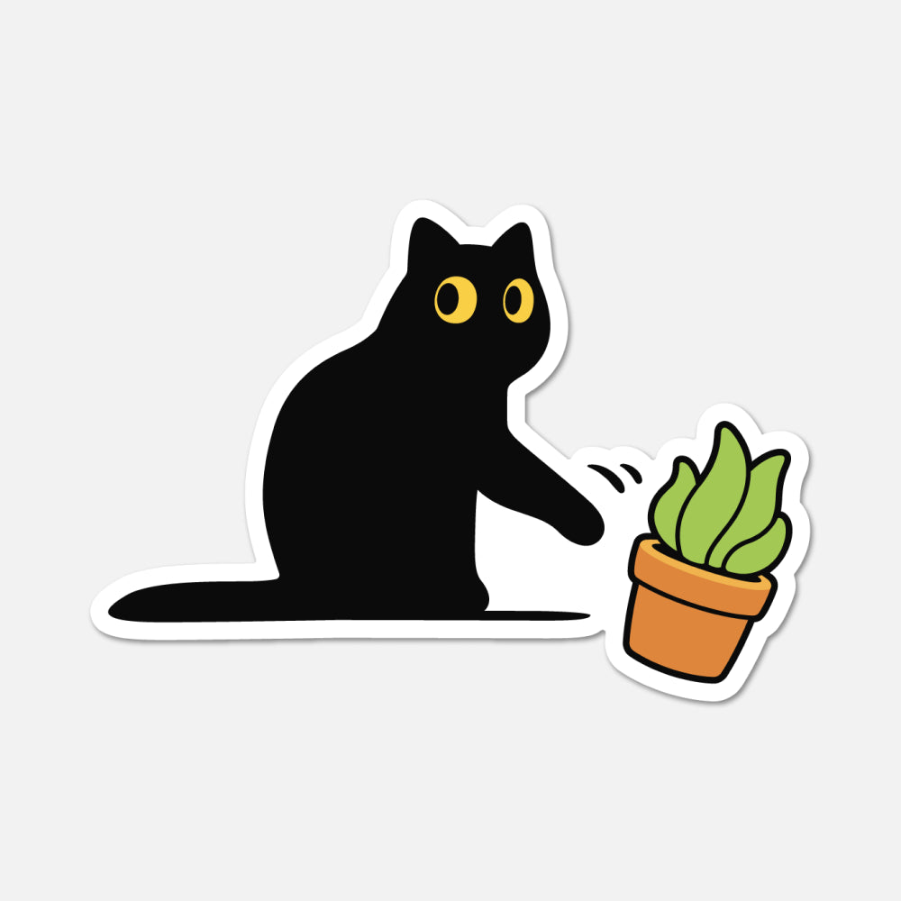 footnotes sticker - black cat knocking over a plant