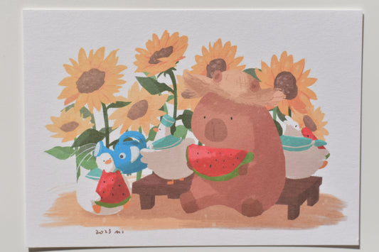 SKYCOFFEE postcard - sunflowers and watermelon