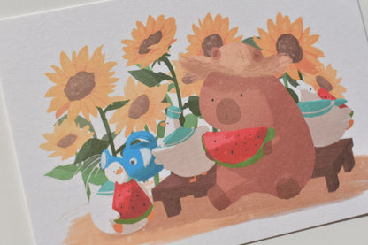 SKYCOFFEE postcard - sunflowers and watermelon