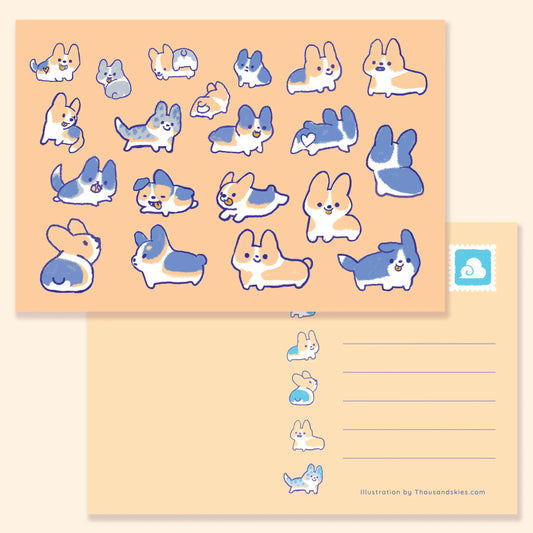 Thousand Skies postcard - lots of corgis