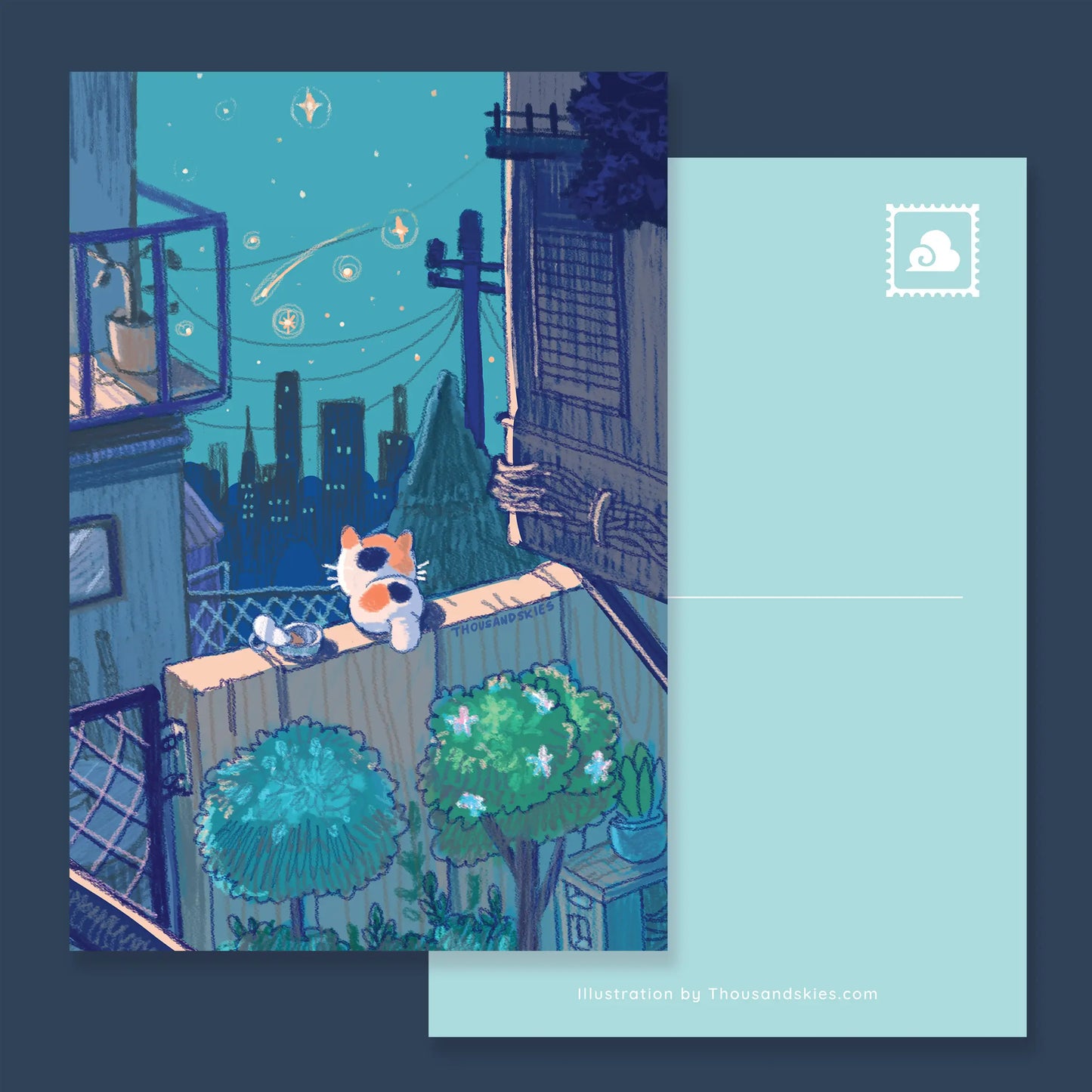 Thousand Skies postcard - midnight kitten