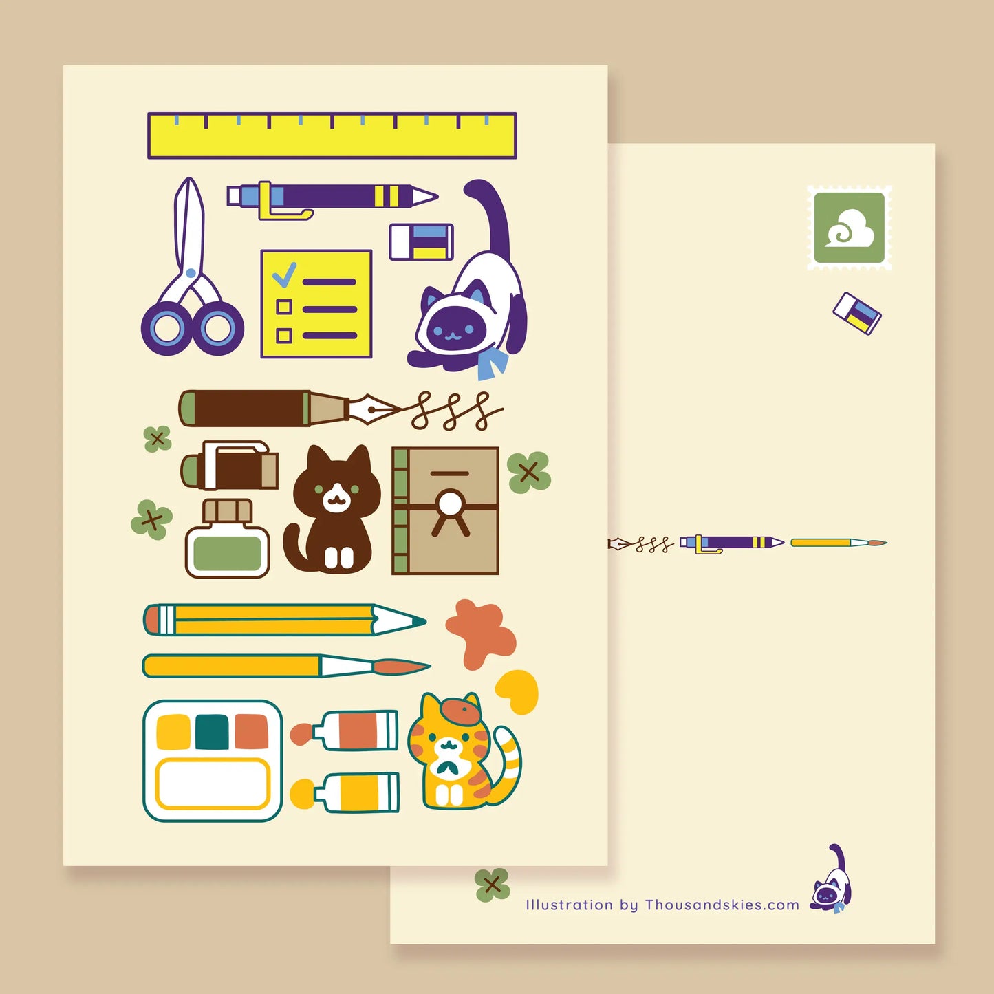 Thousand Skies postcard - back to school cats