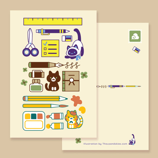 Thousand Skies postcard - back to school cats