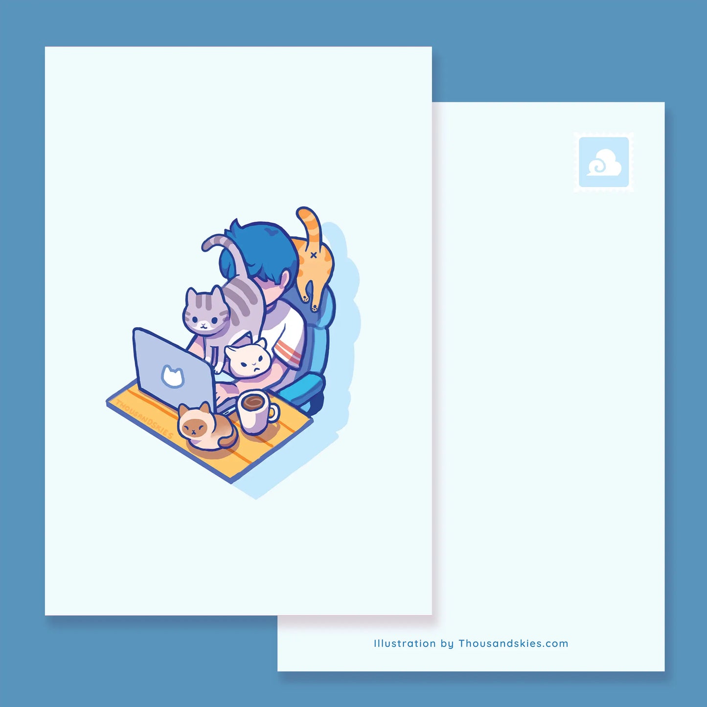 Thousand Skies postcard - work from home with cats
