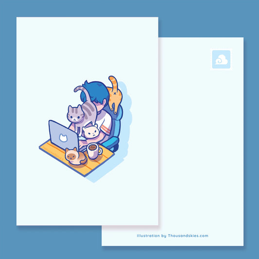 Thousand Skies postcard - work from home with cats