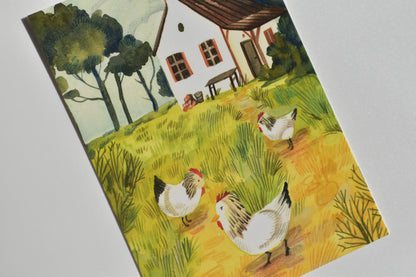Wild Pencil postcard - farmhouse chicken