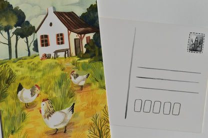 Wild Pencil postcard - farmhouse chicken