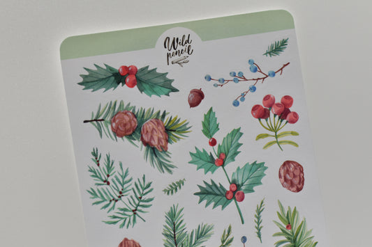 Wild Pencil sticker sheet - Christmas foliage