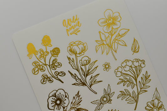 Wild Pencil sticker sheet - gold flowers