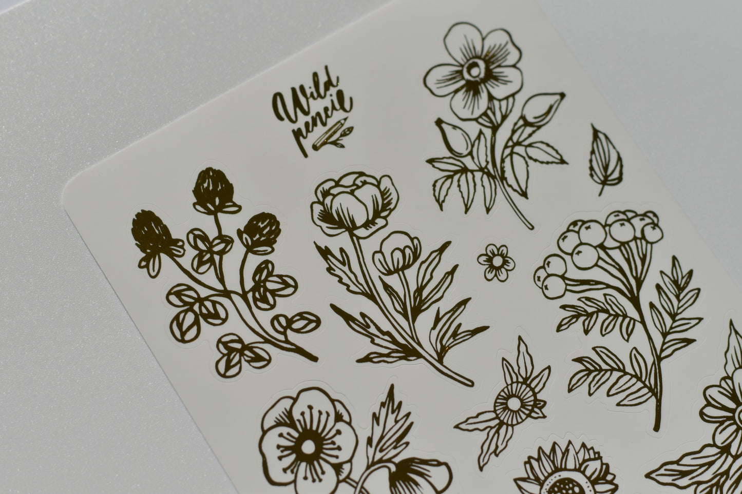 Wild Pencil sticker sheet - gold flowers