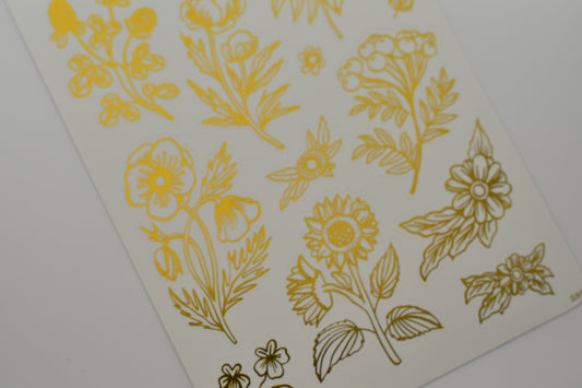 Wild Pencil sticker sheet - gold flowers