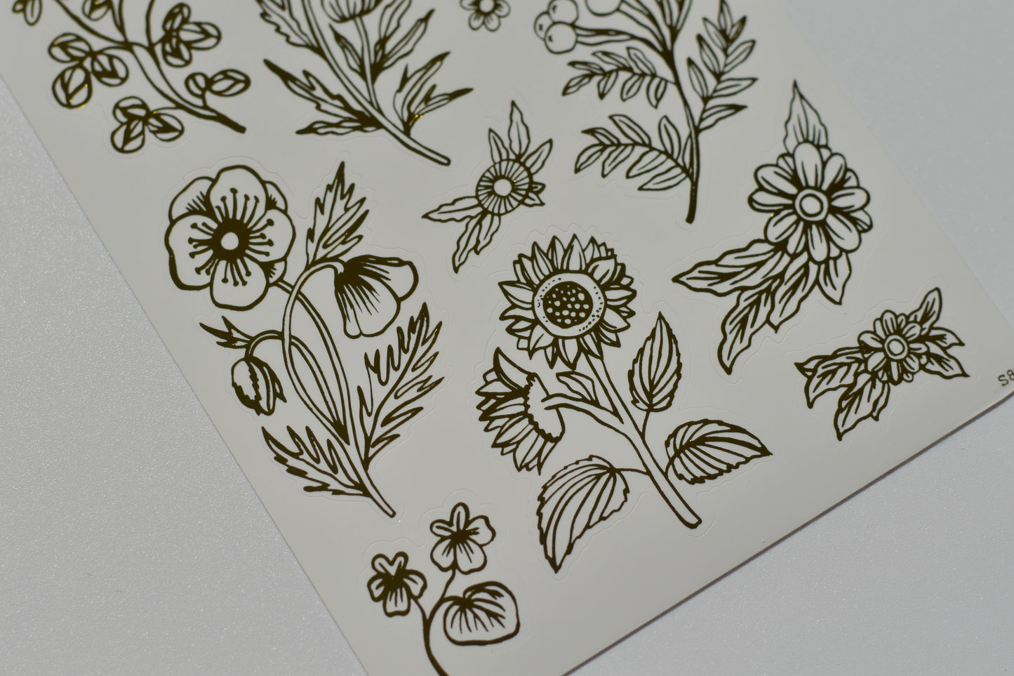 Wild Pencil sticker sheet - gold flowers