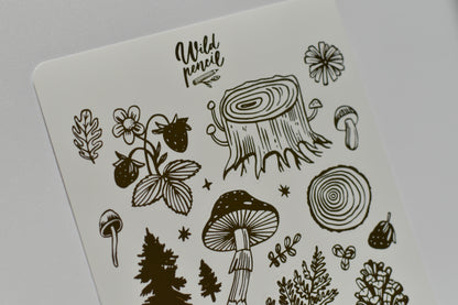 Wild Pencil sticker sheet - gold forest